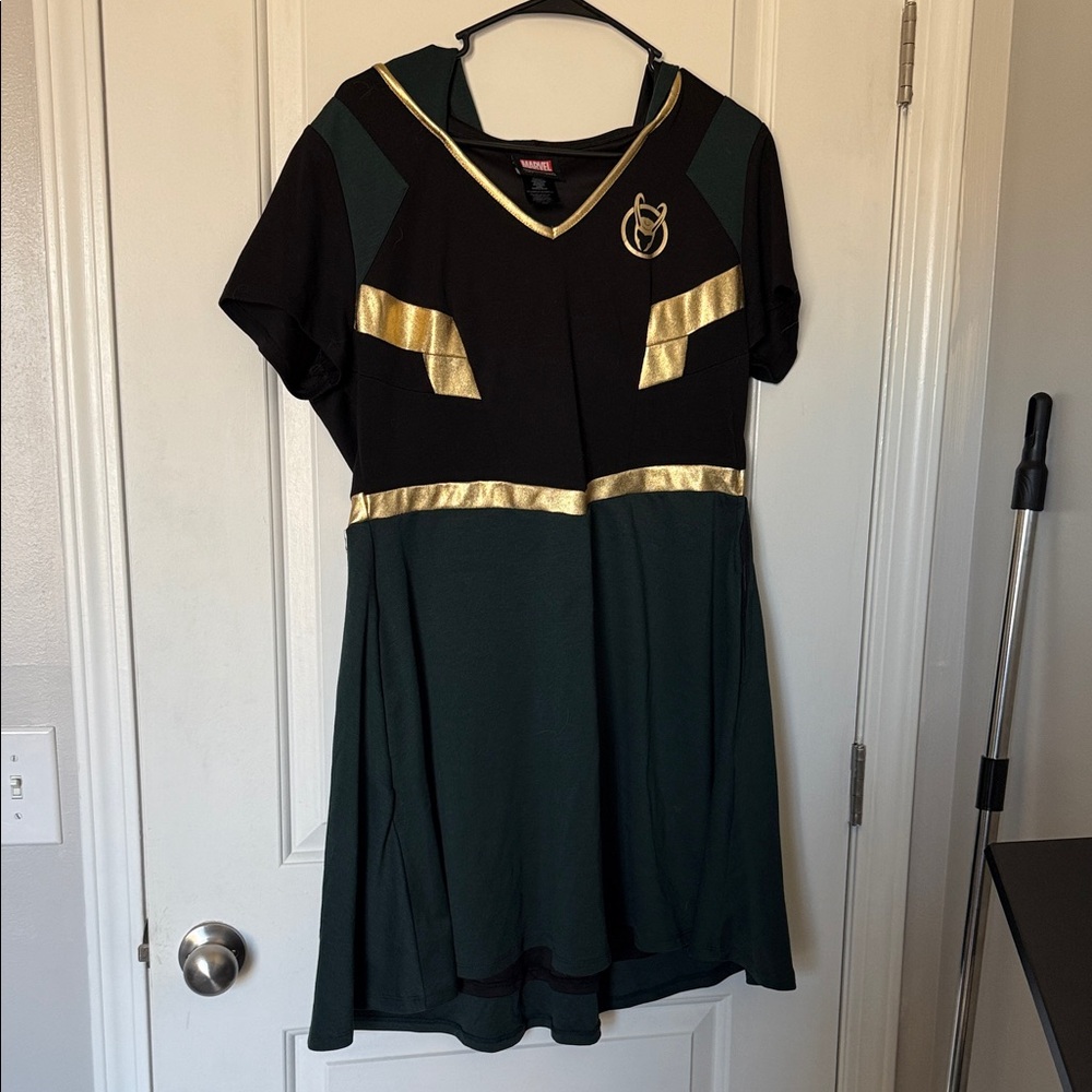 Marvel Black and Gold Dress with Green Accents